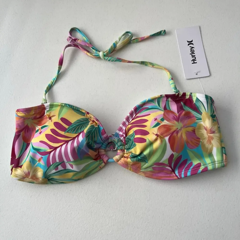 Hurley 2-Piece Bikini Set Women's Large Colorful Tropical Hawaiian Swimwear NEW